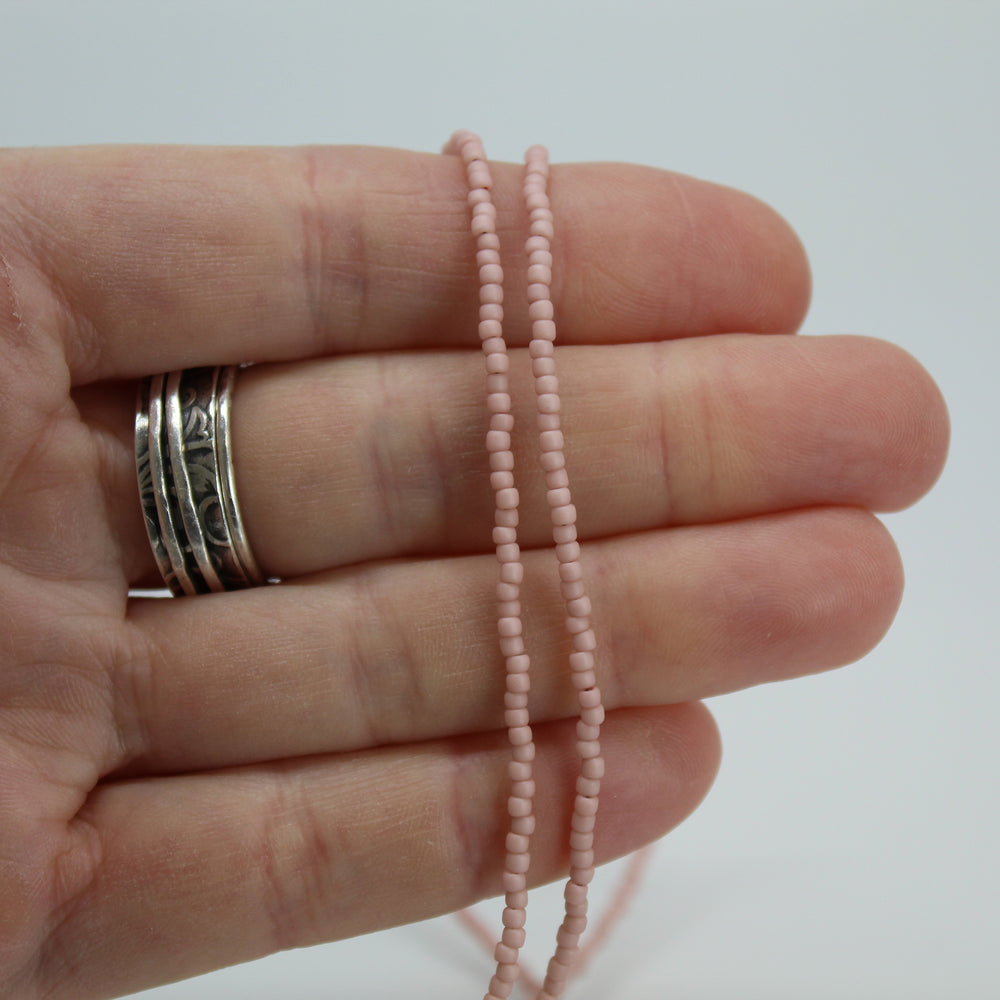 
                      
                        Pastel Pink Single Strand Seed Bead Necklace, Tiny 2.2mm Opaque Pale Pink Beaded Necklace, Made to Order Choker to Long Lengths
                      
                    