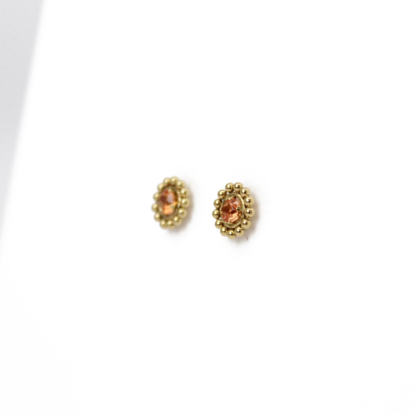 Load image into Gallery viewer, Padparadscha Gold Filled Stud Earrings-Lab Created-3mm Gemstones 
