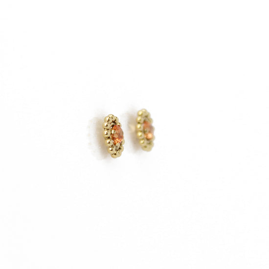 Load image into Gallery viewer, Padparadscha Gold Filled Stud Earrings-Lab Created-3mm Gemstones 
