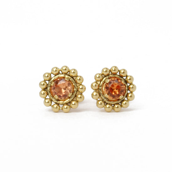 Padparadscha Gold Filled Stud Earrings-Lab Created-3mm Gemstones 