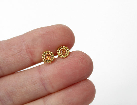 Padparadscha Gold Filled Stud Earrings-Lab Created-3mm Gemstones 