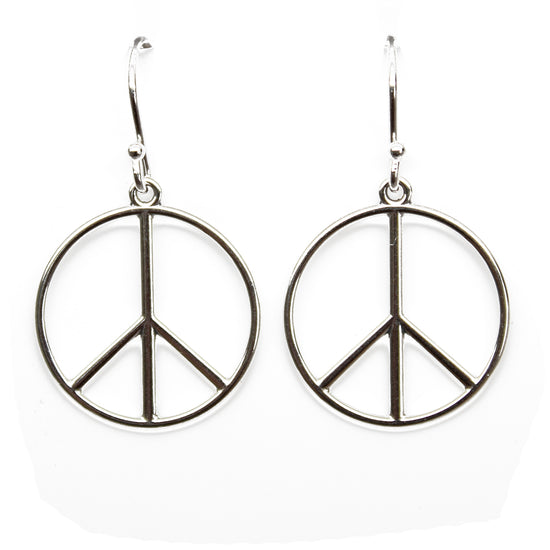 Load image into Gallery viewer, Peace Sign Dangle Earrings in Sterling Silver
