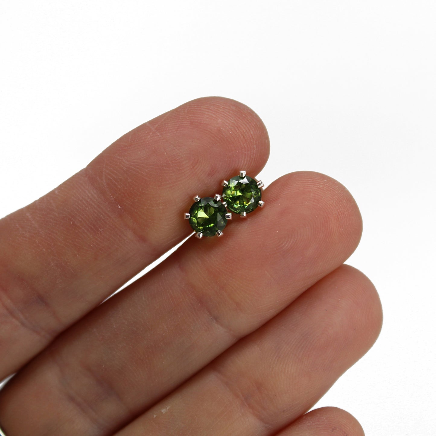 6mm Prong Set Simulated Peridot Stud Earrings in Sterling Silver