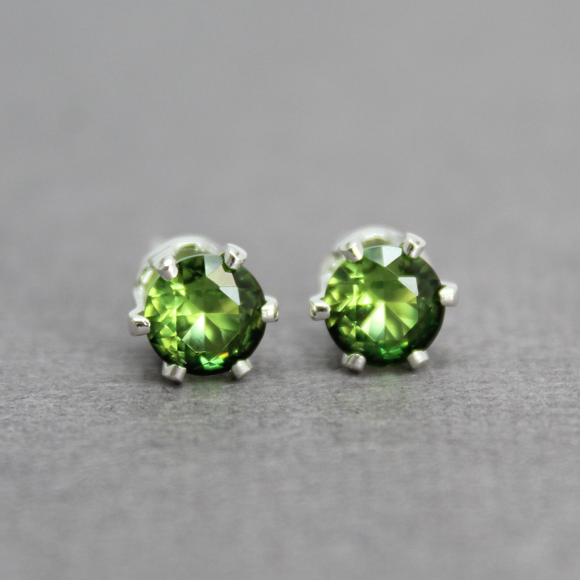 Peridot Studs, Sterling Silver Earrings, authentic Green Semi Precious Gemstone 6 mm Studs