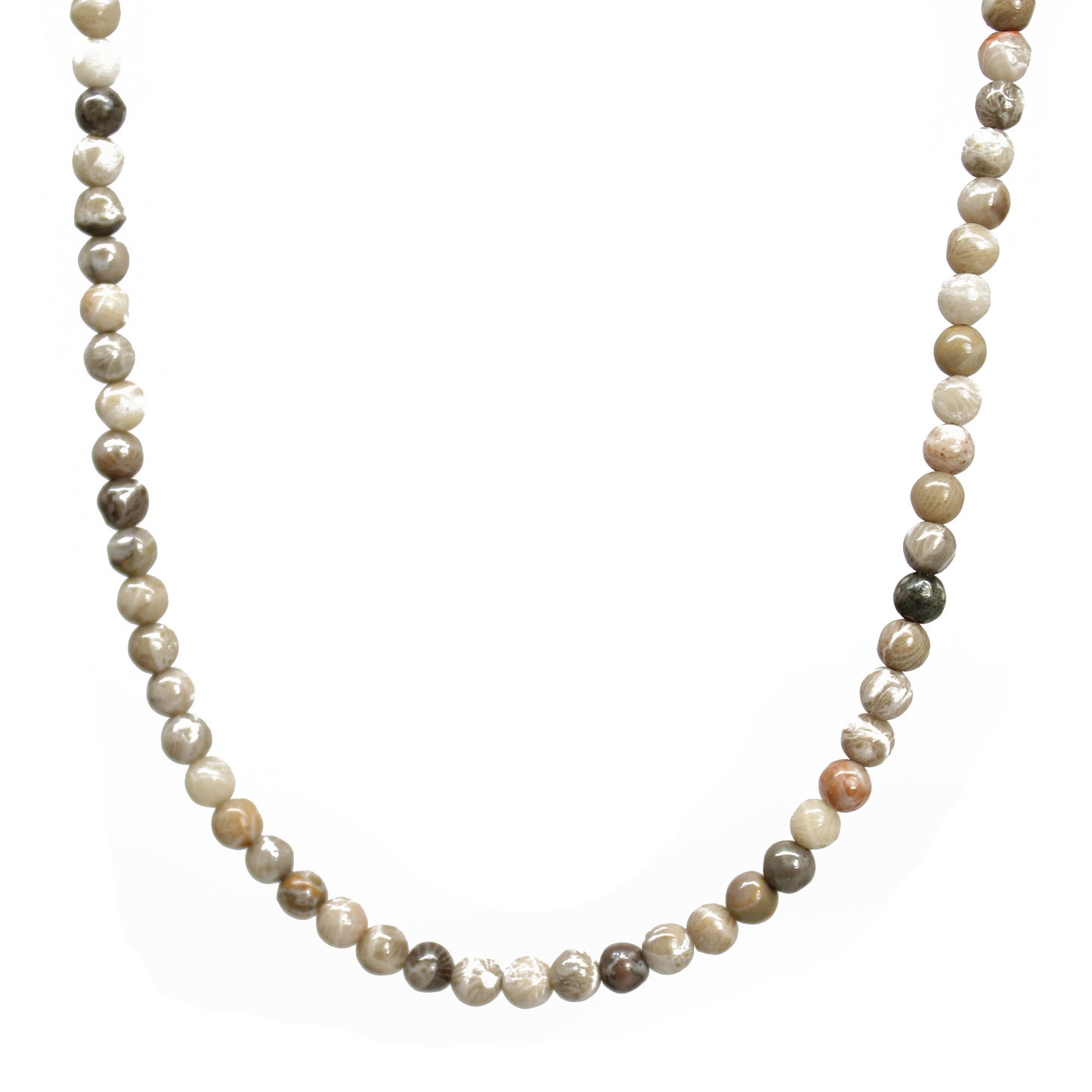 Petoskey Coral Bead Necklace Strand, Small 4mm Brown Stone Beaded Necklace