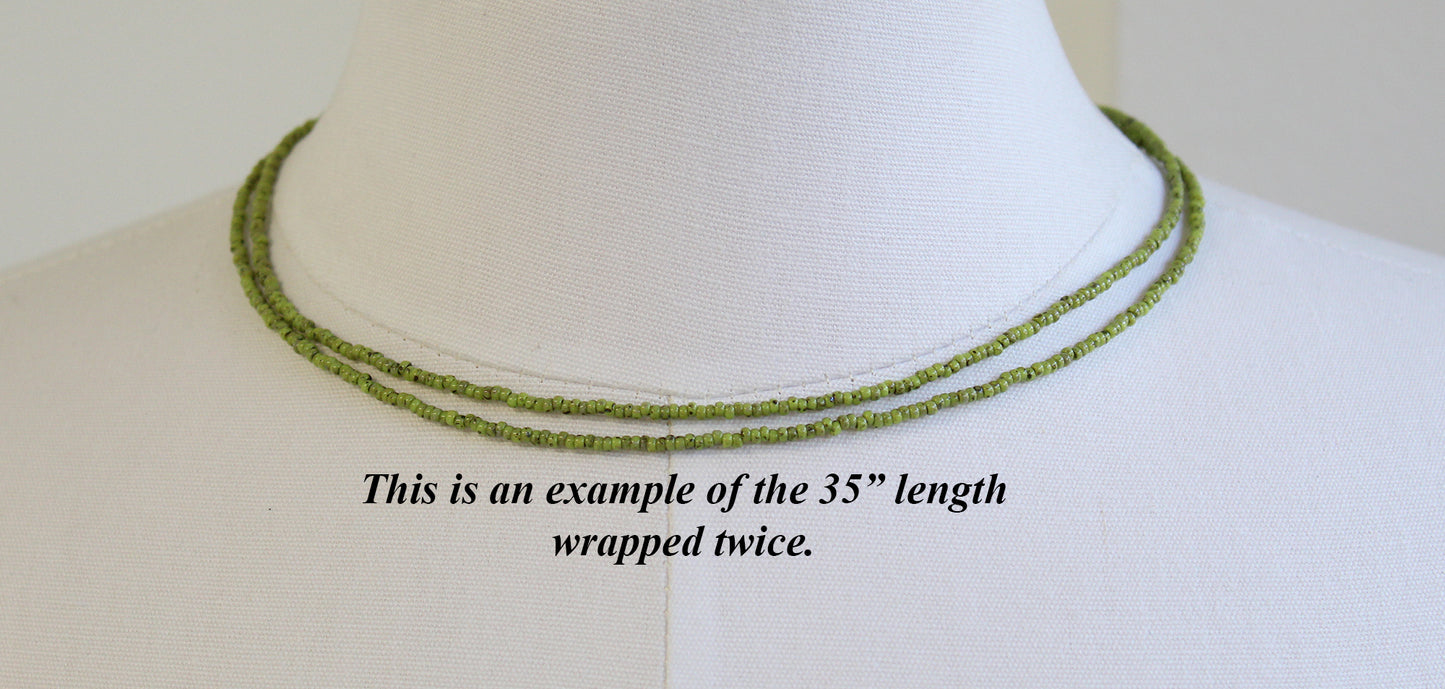 Picasso Chartreuse Green Seed Bead Necklace, Thin 1.5mm Single Strand