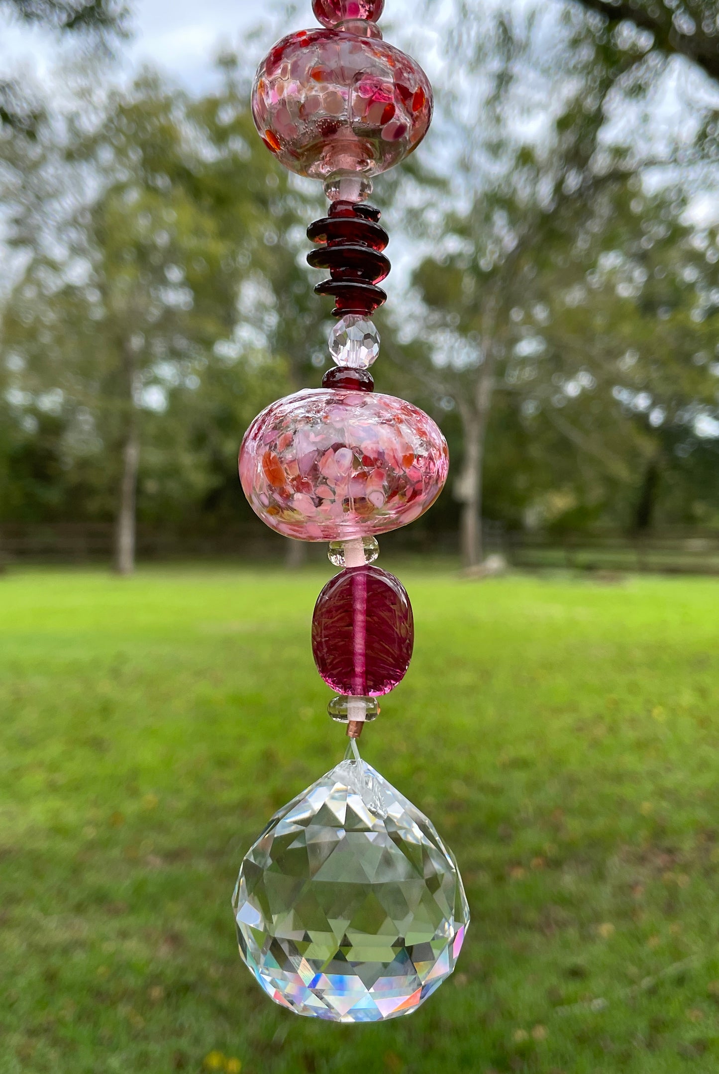 Load image into Gallery viewer, Pink Blown Glass Suncatcher with Crystal Prism
