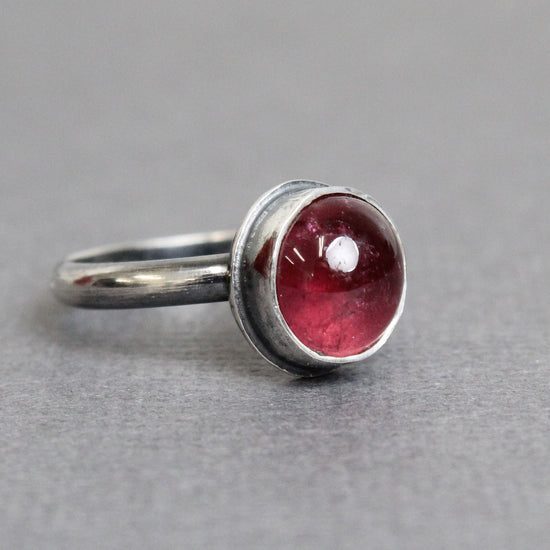 Load image into Gallery viewer, Pink Tourmaline Ring Bezel Set in Sterling Silver, 6.5 US
