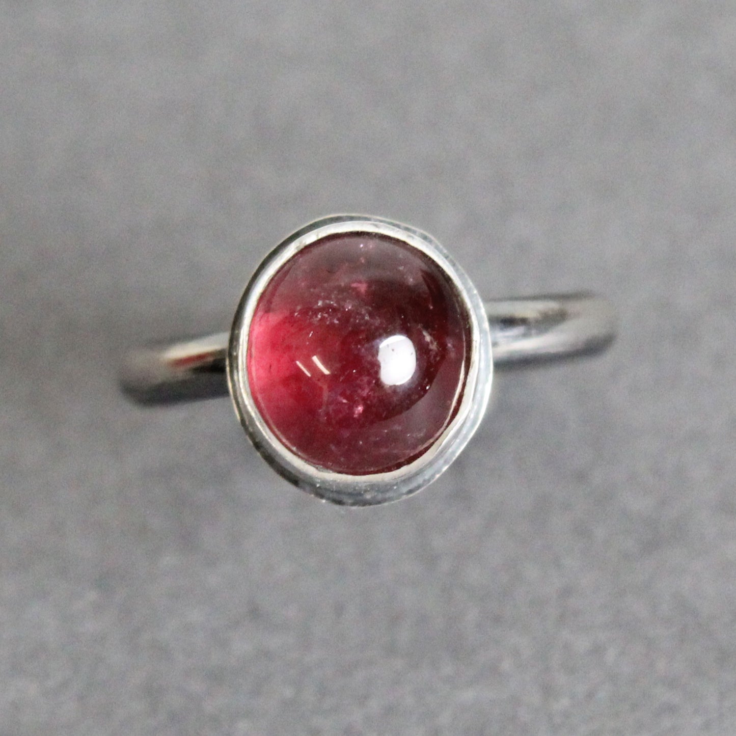 Pink Tourmaline Ring Bezel Set in Sterling Silver, 6.5 US