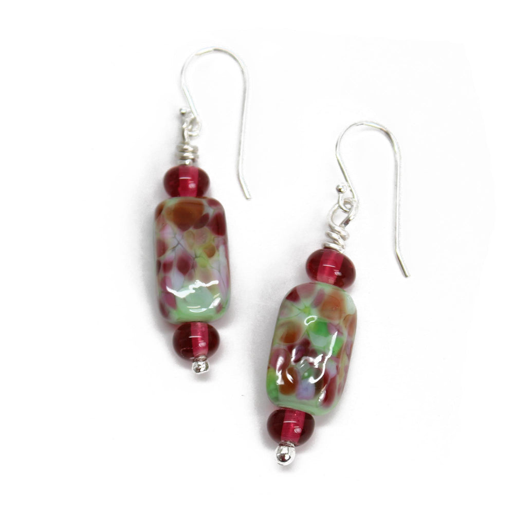 
                      
                        Pink and Green Lampwork Bead Dangle Earrings in Sterling Silver
                      
                    