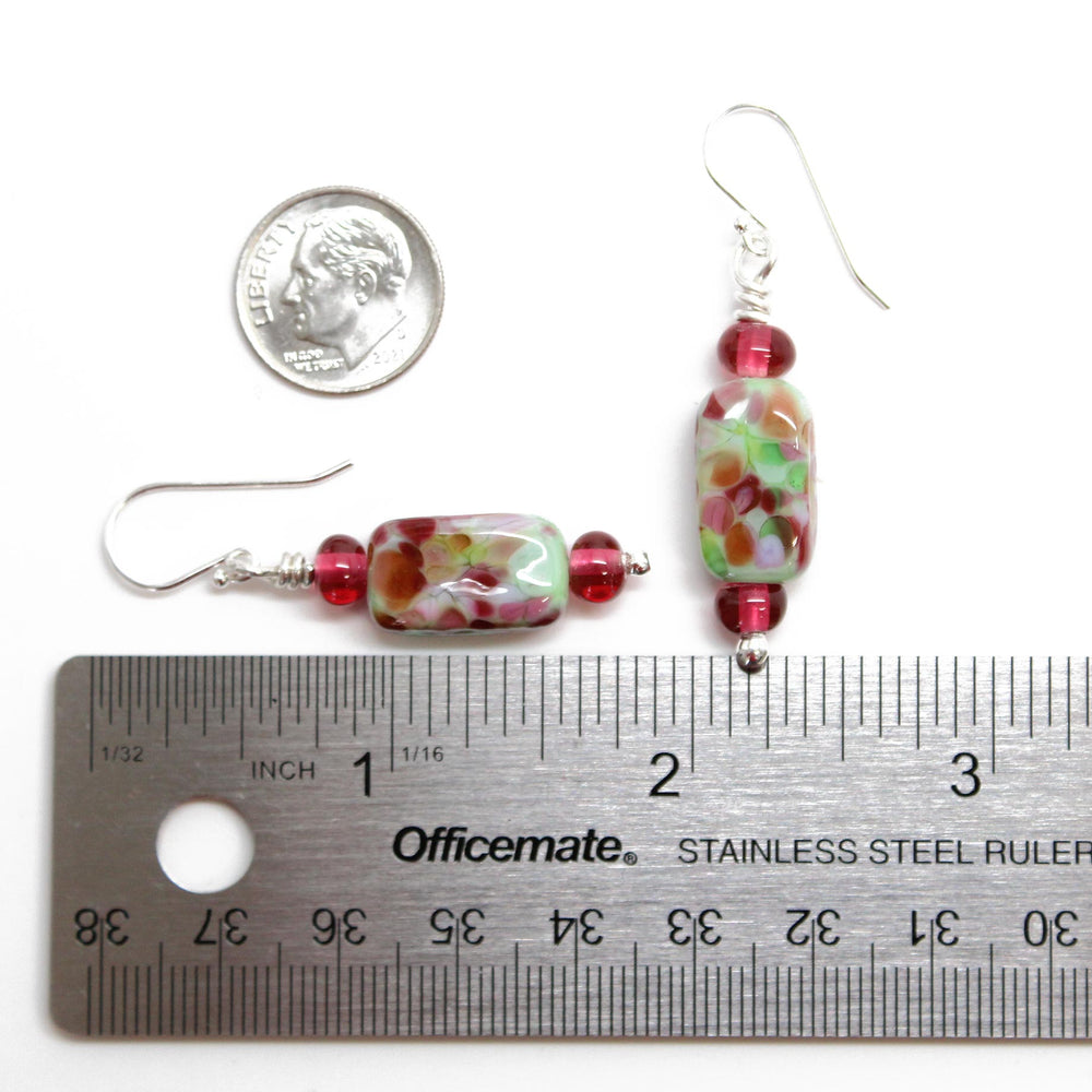 
                      
                        Pink and Green Lampwork Bead Dangle Earrings in Sterling Silver
                      
                    