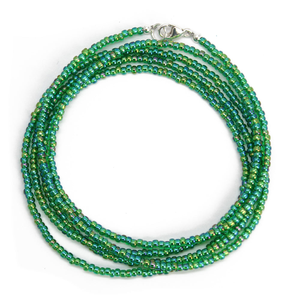 
                      
                        Transparent Rainbow Emerald Green Seed Bead Necklace, Thin 1.5mm Single Strand
                      
                    