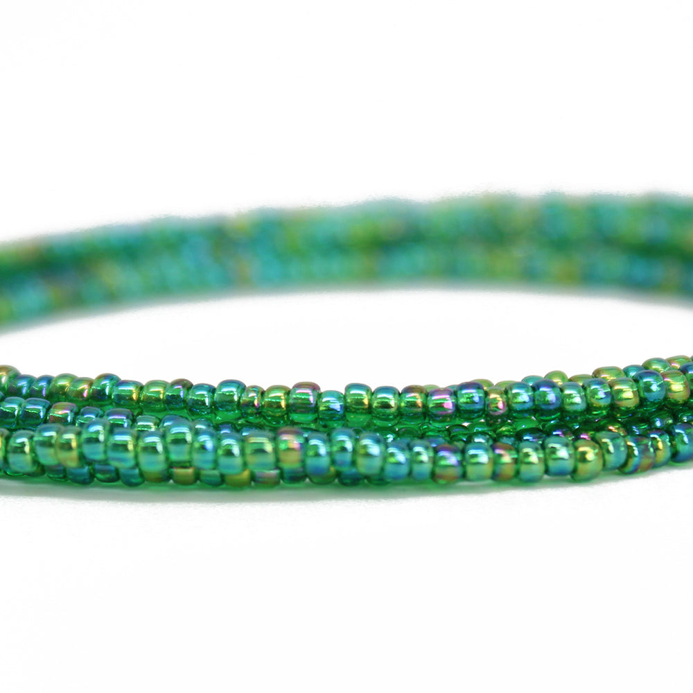 
                      
                        Transparent Rainbow Emerald Green Seed Bead Necklace, Thin 1.5mm Single Strand
                      
                    