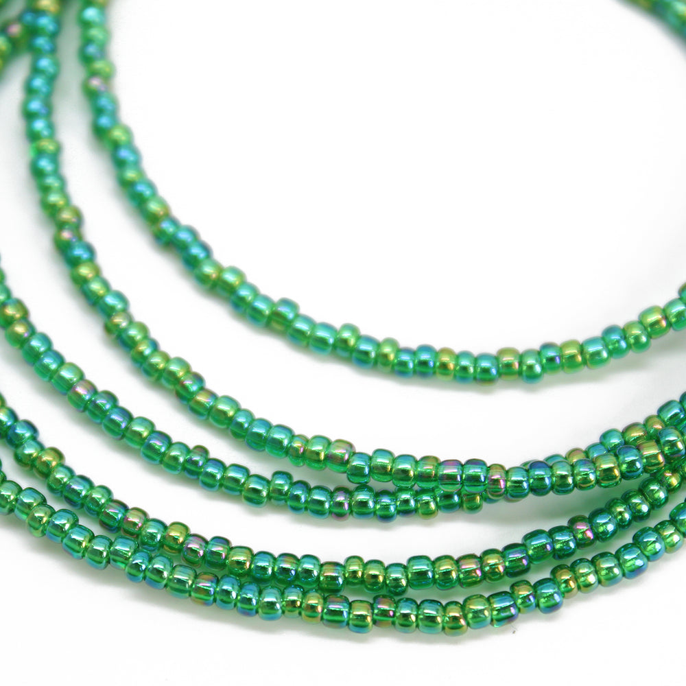 
                      
                        Transparent Rainbow Emerald Green Seed Bead Necklace, Thin 1.5mm Single Strand
                      
                    