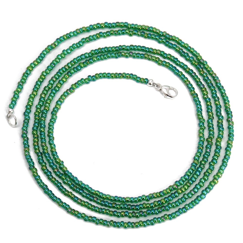 
                      
                        Transparent Rainbow Emerald Green Seed Bead Necklace, Thin 1.5mm Single Strand
                      
                    