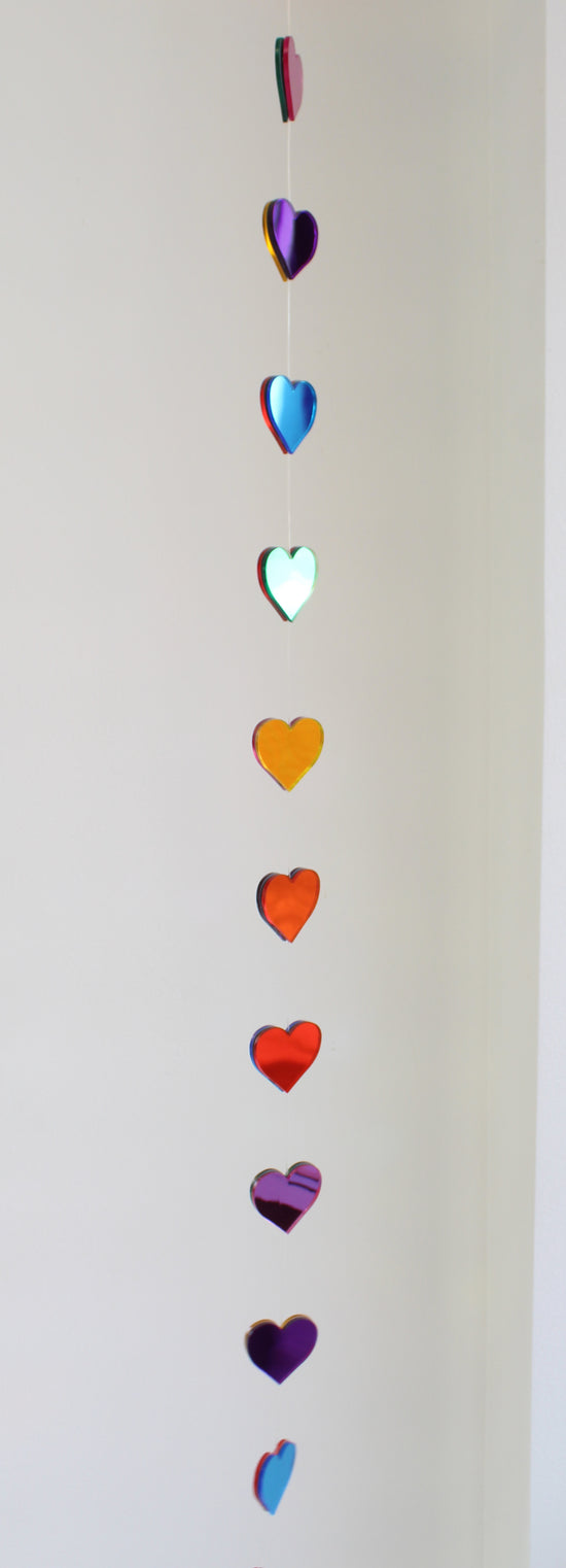 Rainbow Heart Acrylic Mirror Suncatcher Mobile