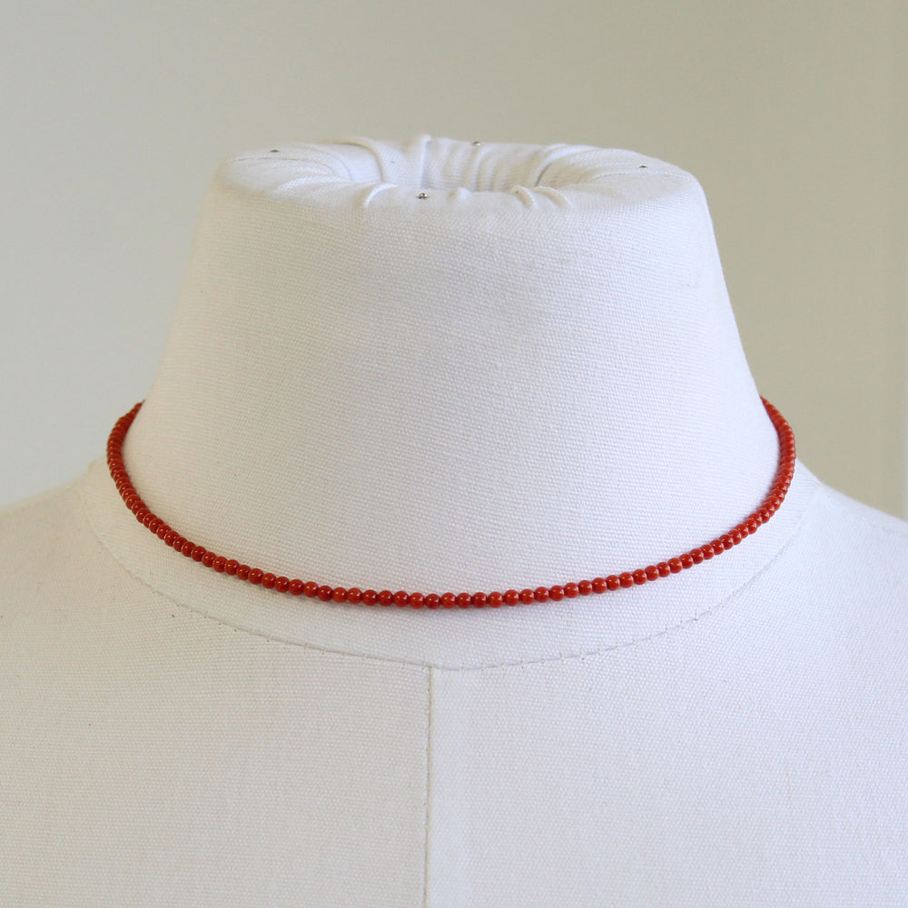 
                      
                        Red Coral Choker Necklace, Tiny 2mm Bright Red Gemstone Necklace
                      
                    