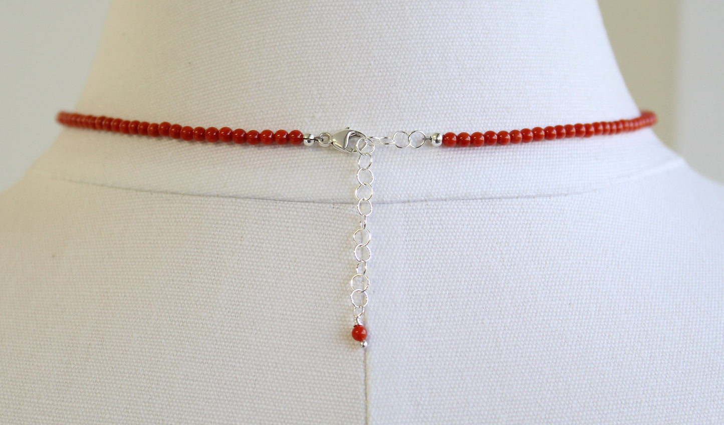 Red Coral Choker Necklace, Tiny 2mm Bright Red Gemstone Necklace