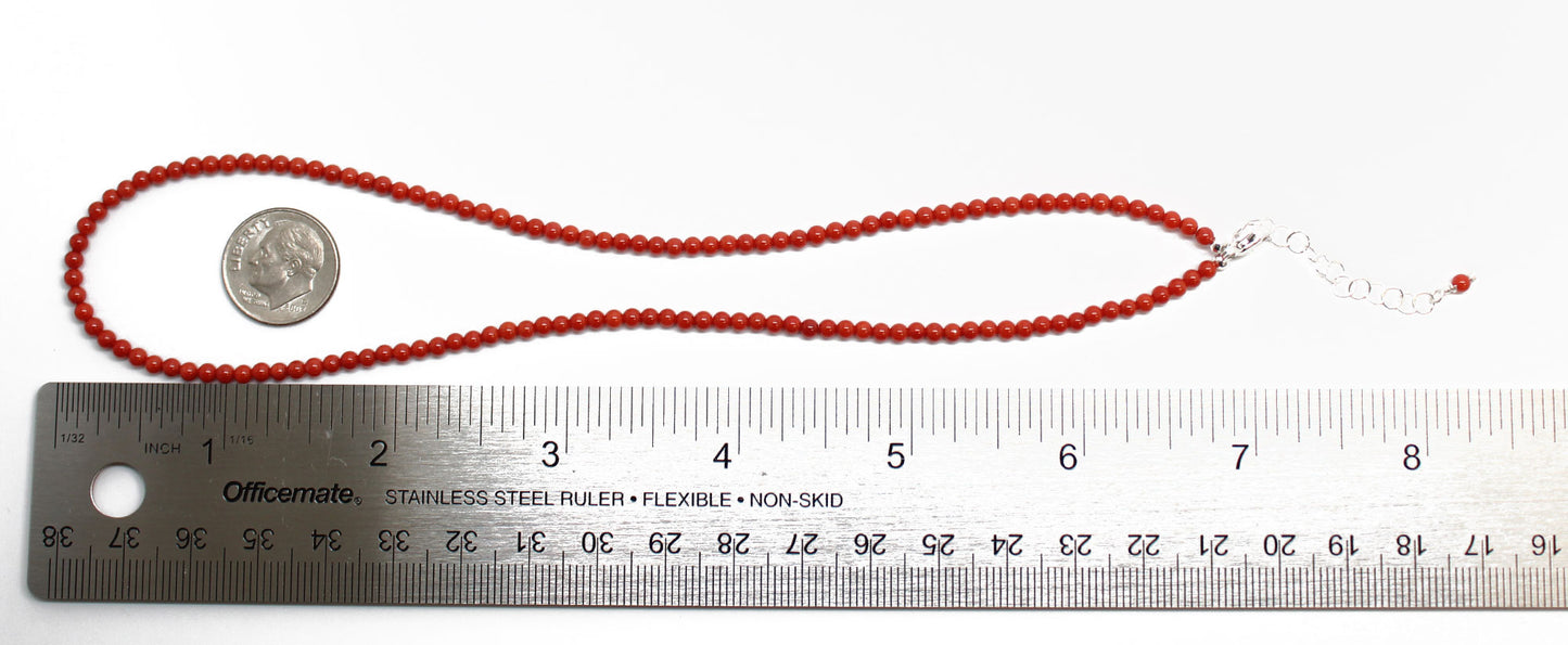 Red Coral Choker Necklace, Tiny 2mm Bright Red Gemstone Necklace