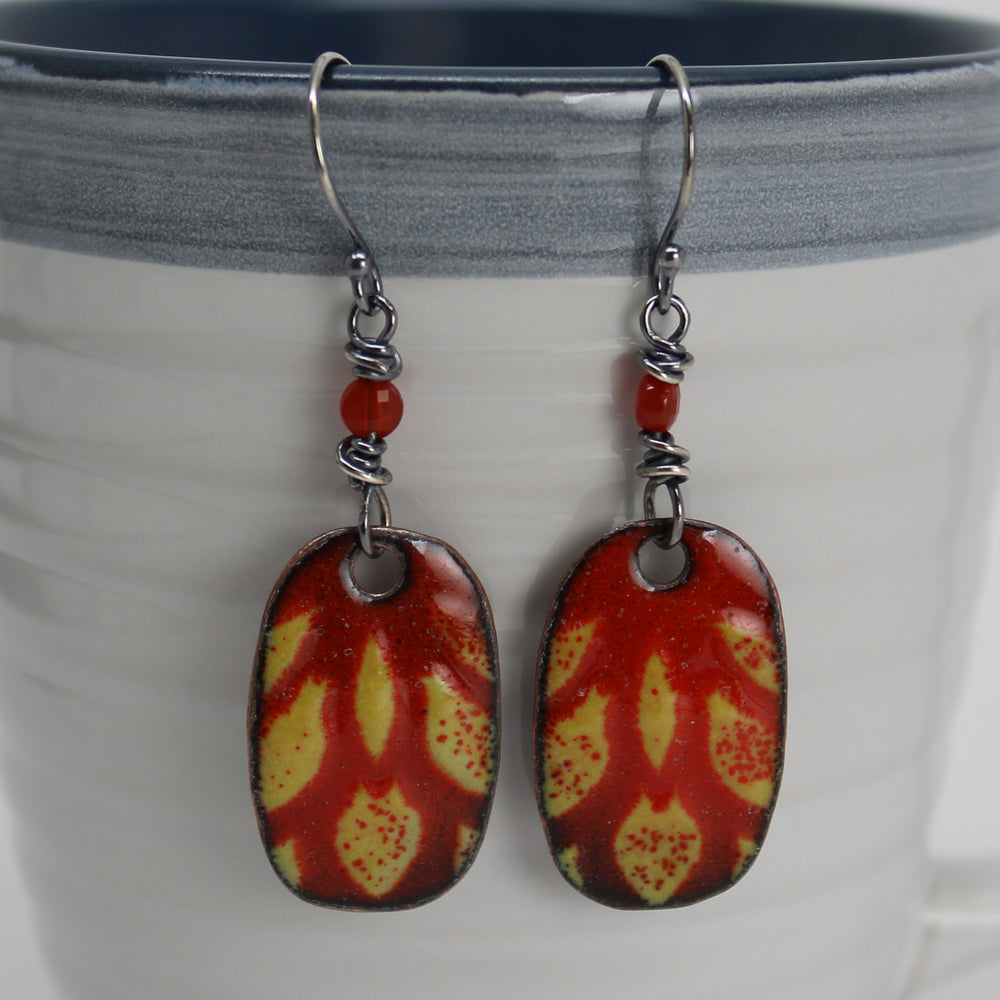 
                      
                        Hanmdade Red Enamel Dangle Earrings with Sterling Silver Ear Wires
                      
                    