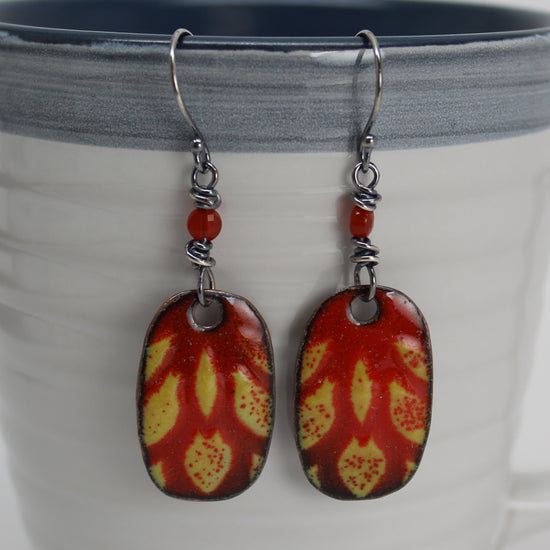 Load image into Gallery viewer, Hanmdade Red Enamel Dangle Earrings with Sterling Silver Ear Wires
