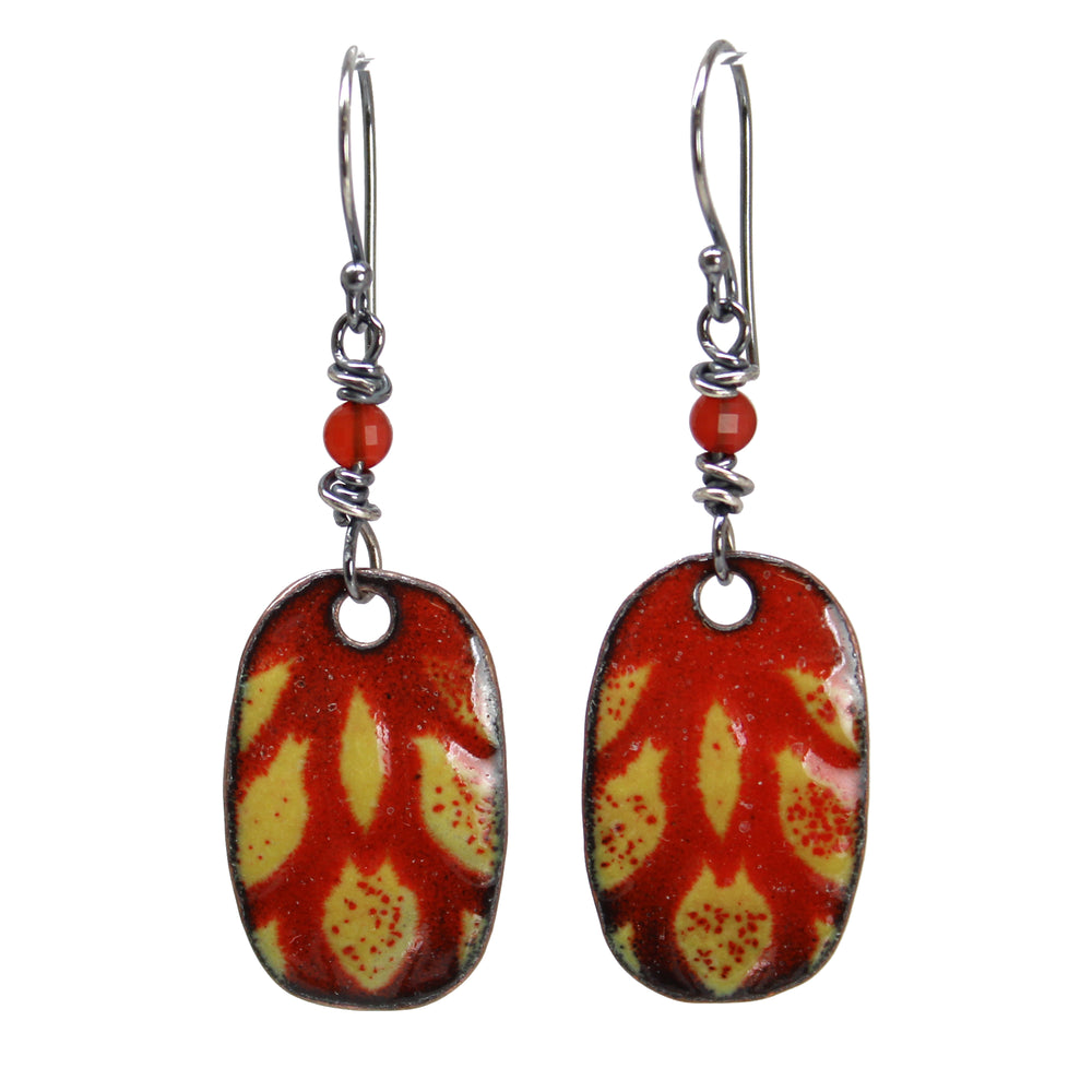 Red Enamel Dangle Earrings with Sterling Silver Ear Wires