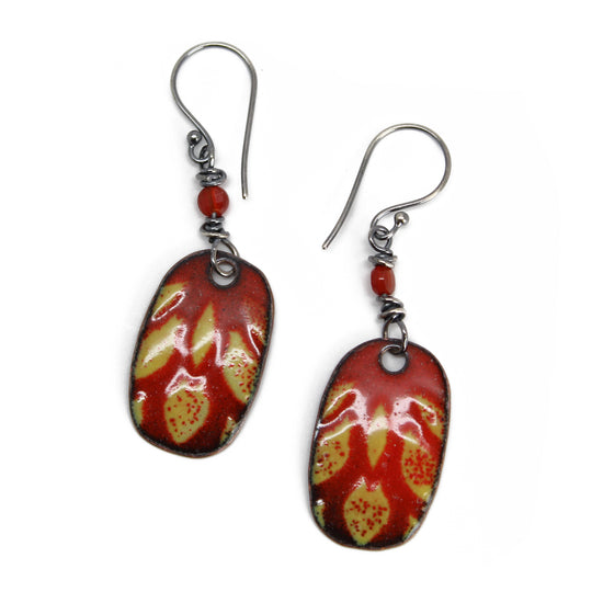 Red Enamel Dangle Earrings with Sterling Silver Ear Wires