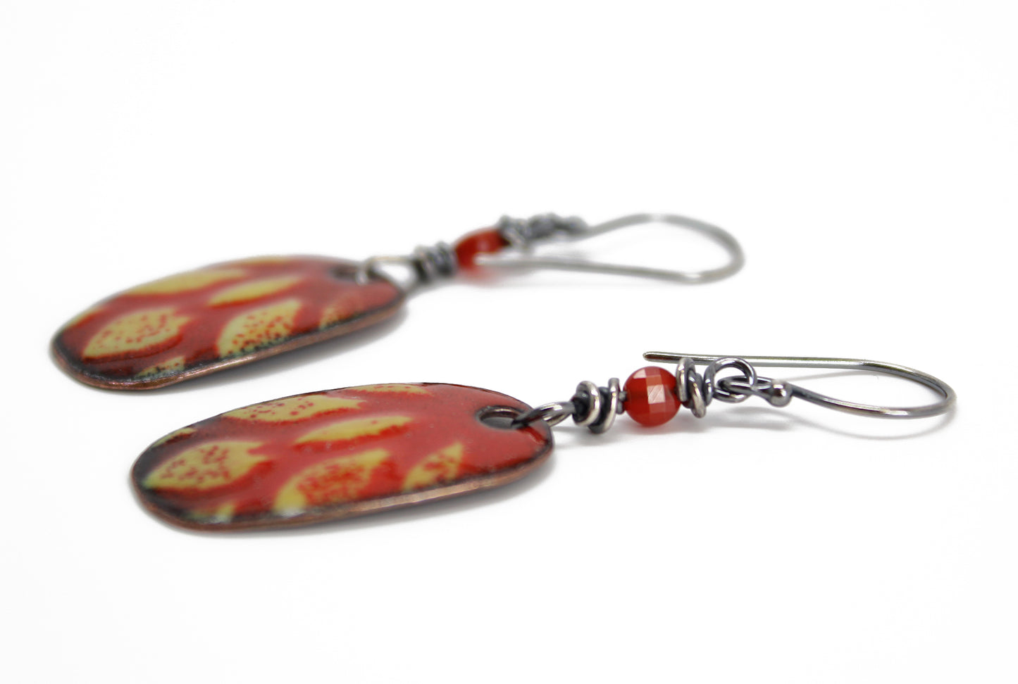 Red Enamel Dangle Earrings with Sterling Silver Ear Wires