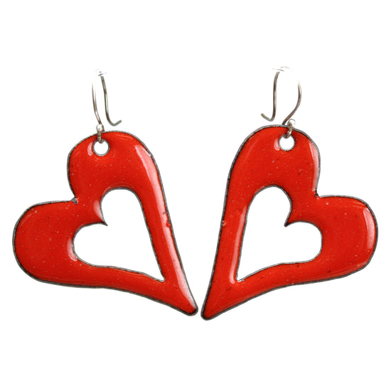Red Enamel Heart Earrings