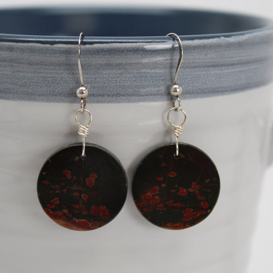 Load image into Gallery viewer, Red Creek Jasper Earrings in Sterling Silver, Black and Red Dangle Earrings
