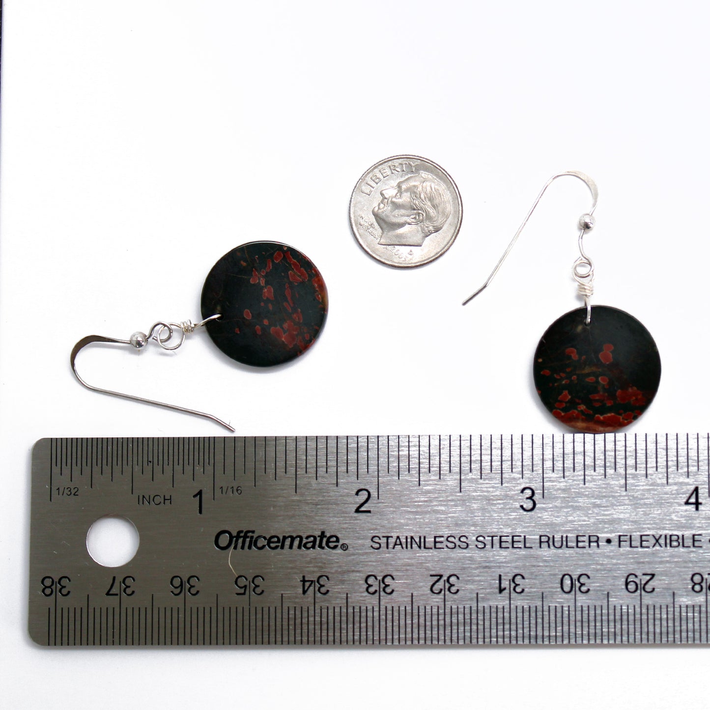 Load image into Gallery viewer, Red Creek Jasper Earrings in Sterling Silver, Black and Red Dangle Earrings
