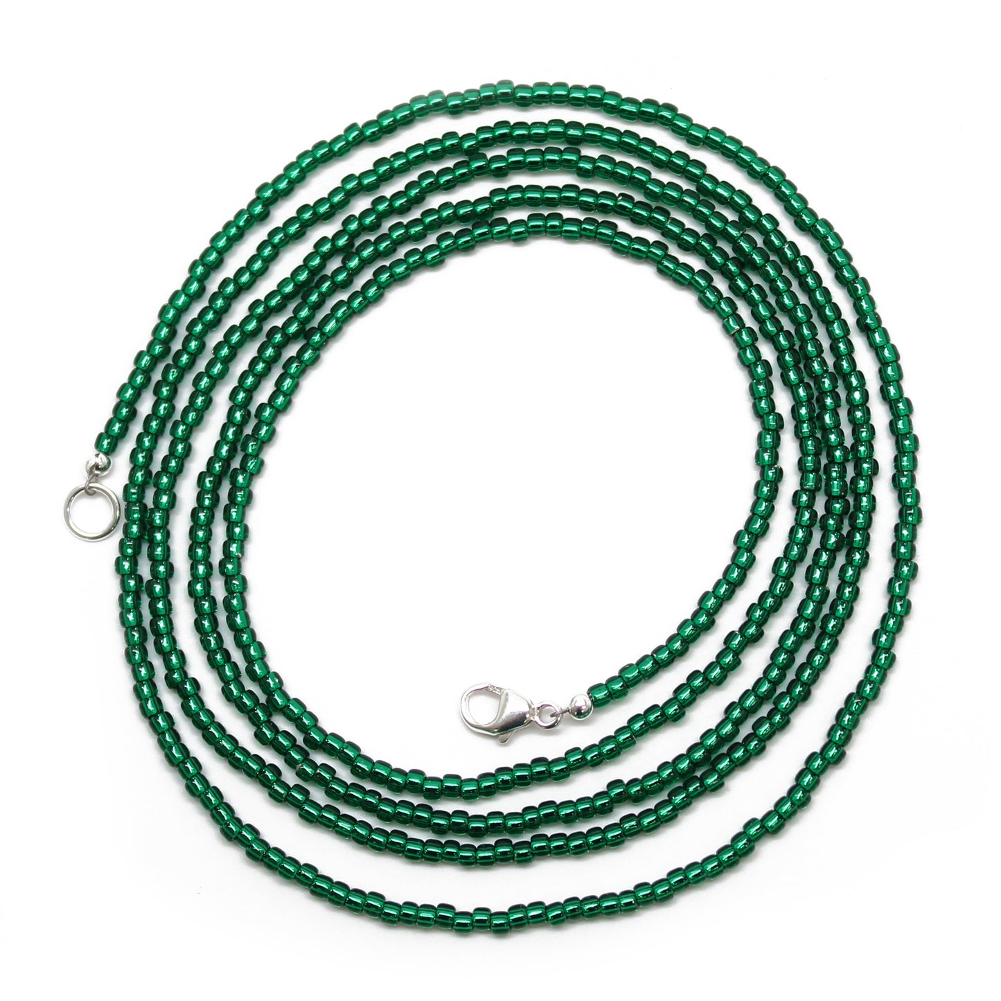 Emerald Green Seed Bead Necklace, Thin 1.5mm Single Strand