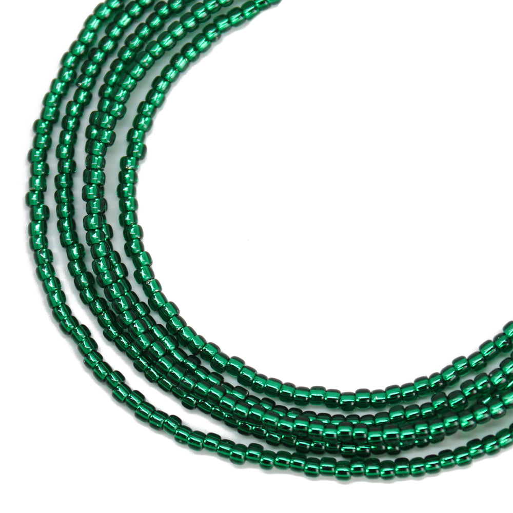 Emerald Green Seed Bead Necklace, Thin 1.5mm Single Strand