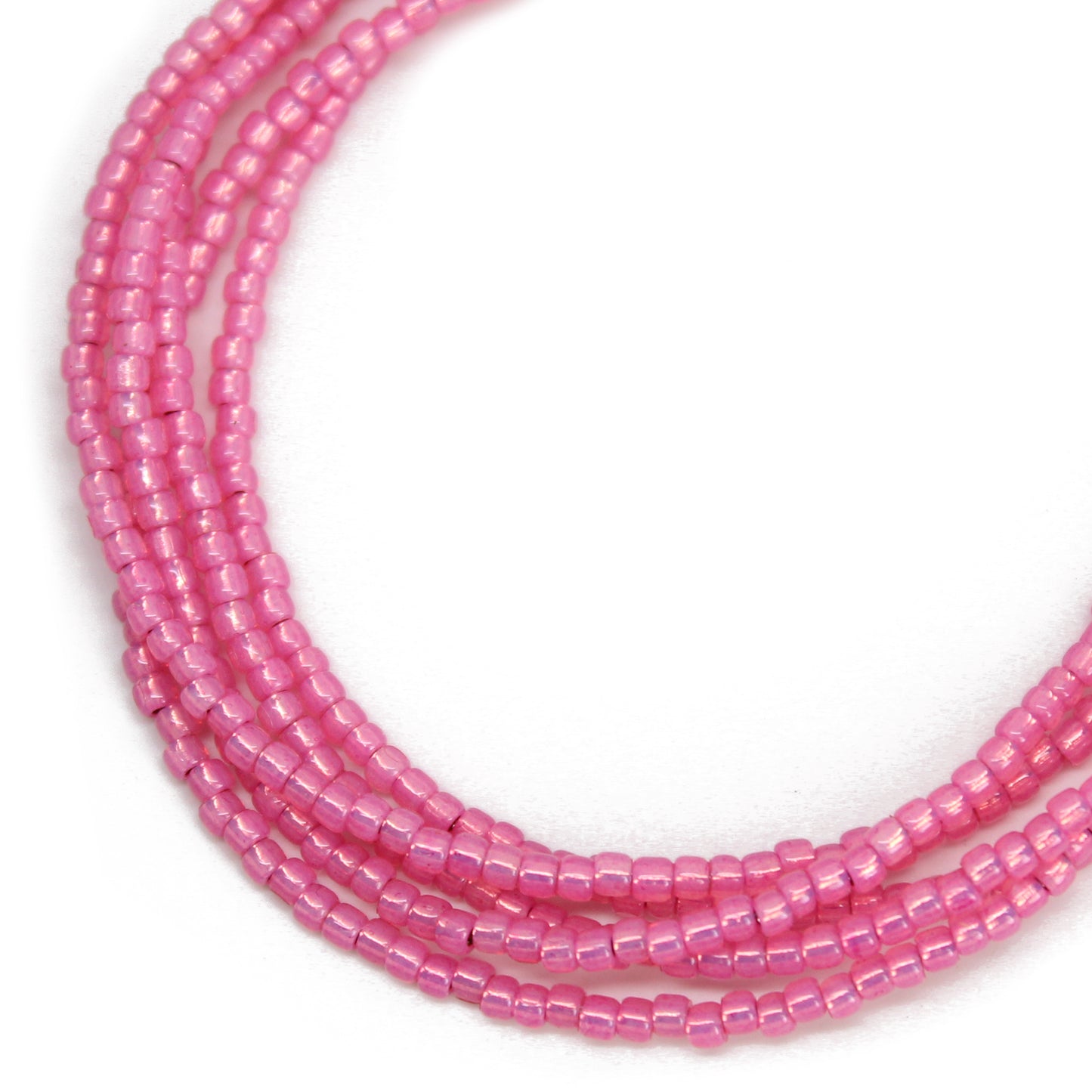 Silver Lined Milky Hot Pink Seed Bead Necklace, Thin 1.5mm Single Strand 60