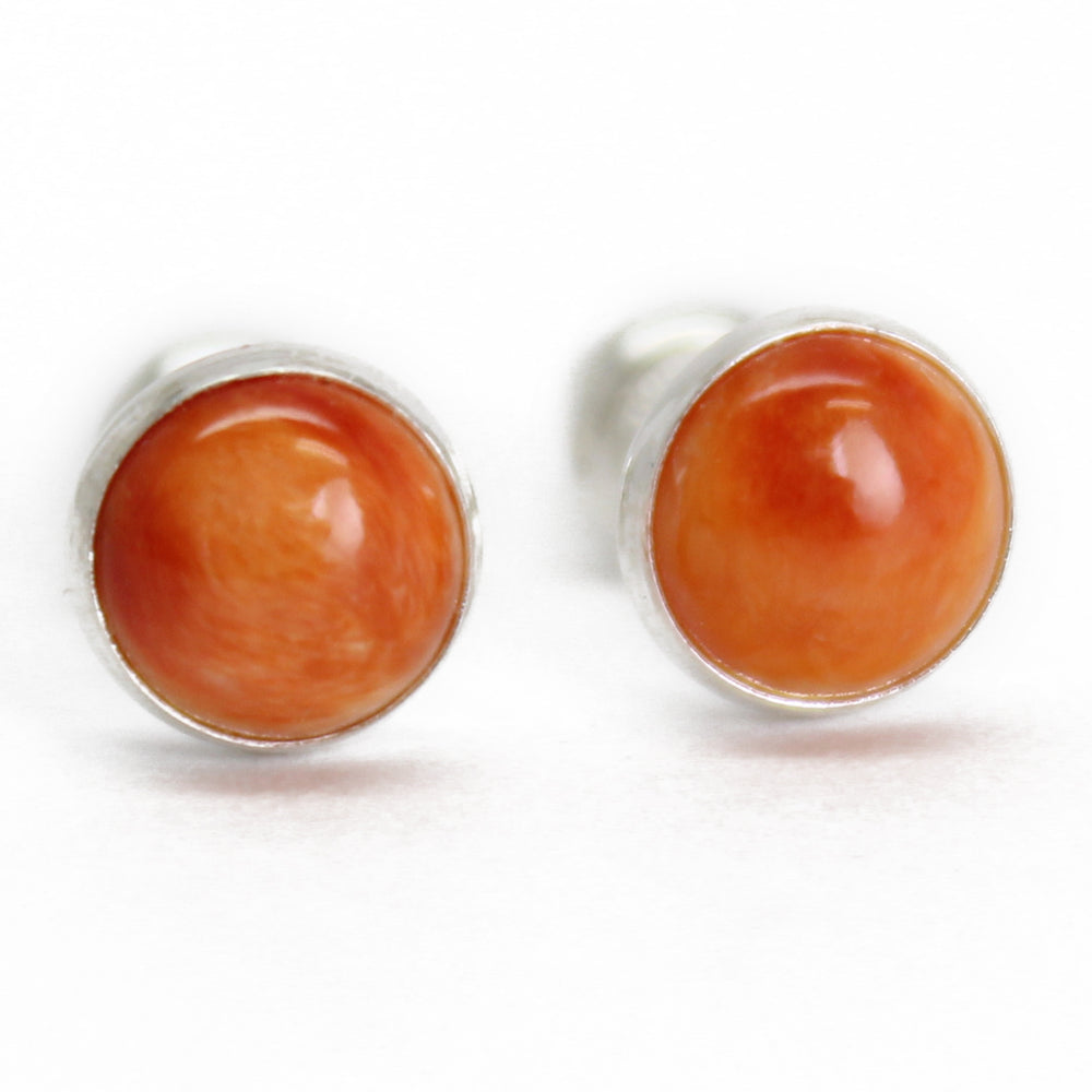 Spiny Oyster Stud Earrings in Sterling Silver, 6mm Orange Studs