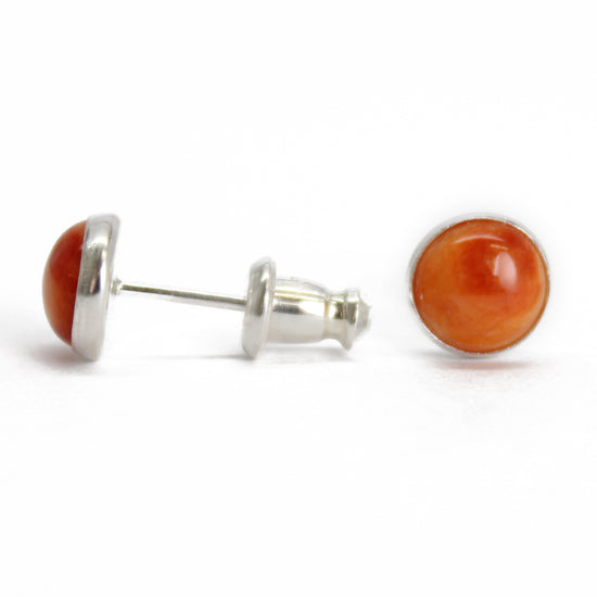 Spiny Oyster Stud Earrings in Sterling Silver, 6mm Orange Studs
