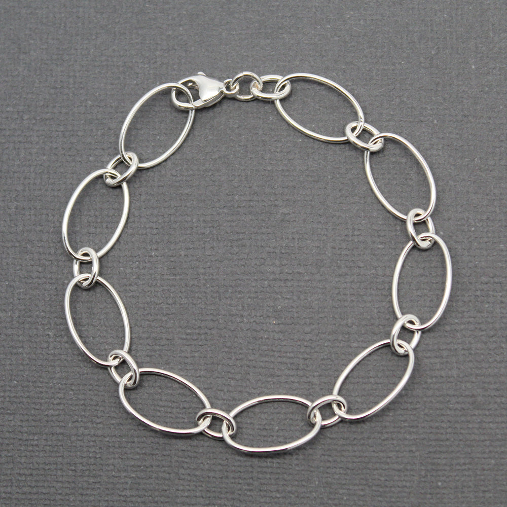 Oval Round Sterling Silver Chain Bracelet