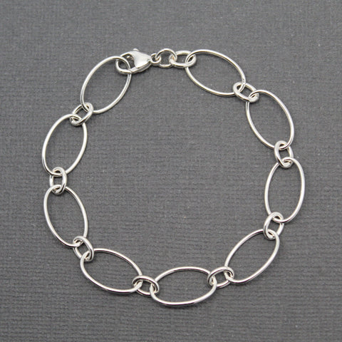 Oval Round Sterling Silver Chain Bracelet