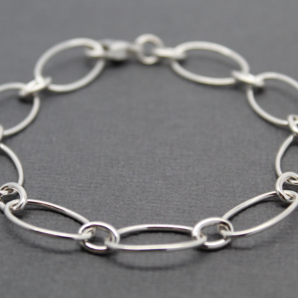 Oval Round Sterling Silver Chain Bracelet