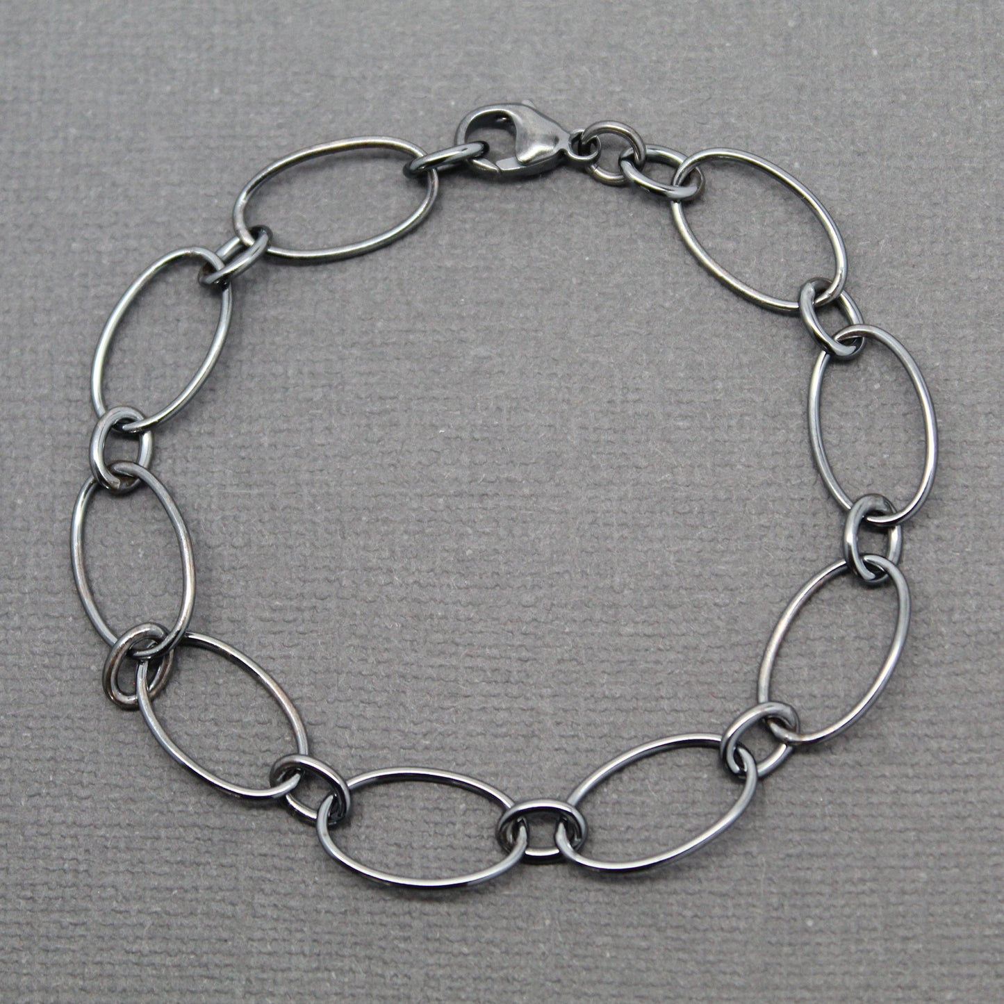 Oxidized Oval Round Sterling Silver Chain Bracelet
