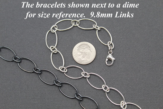 Oval Round Sterling Silver Chain Bracelet