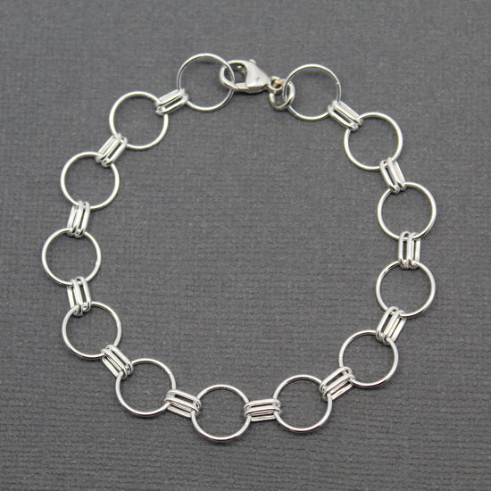 Sterling Silver Chain Bracelet, 9.9mm Round Long and Short Links 