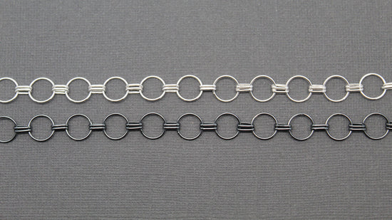 Sterling Silver Chain Bracelet, 9.9mm Round Long and Short Links 