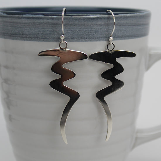 Sterling Silver Squiggle Earrings, Zig Zag Earrings, Abstract Silver Dangle Earrings