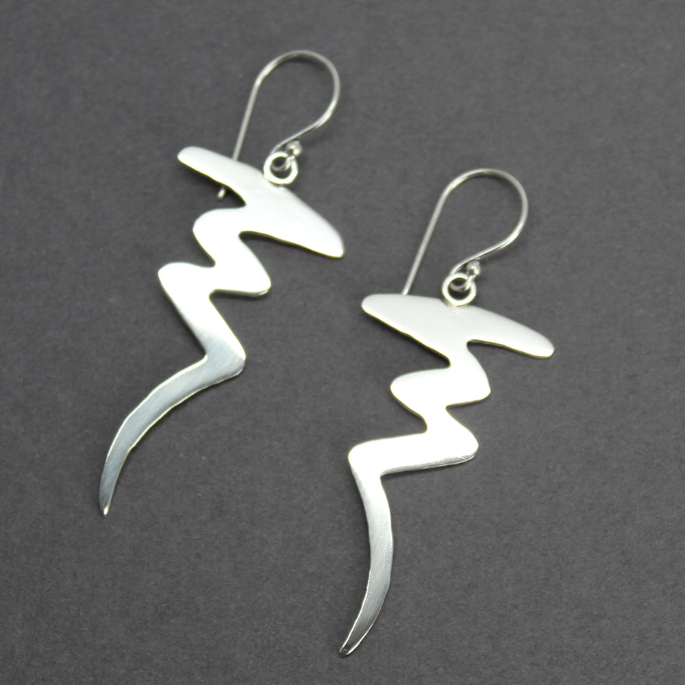 
                      
                        Sterling Silver Squiggle Earrings, Zig Zag Earrings, Abstract Silver Dangle Earrings
                      
                    