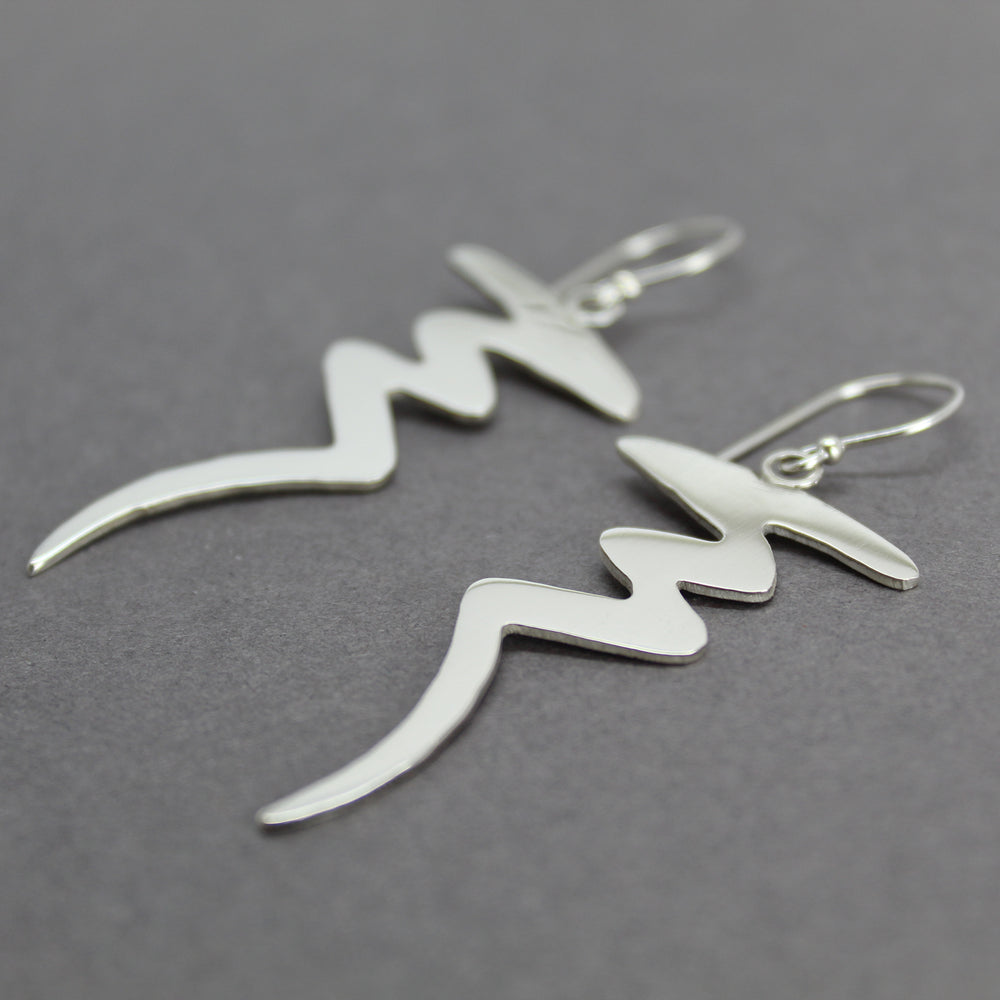
                      
                        Sterling Silver Squiggle Earrings, Zig Zag Earrings, Abstract Silver Dangle Earrings
                      
                    