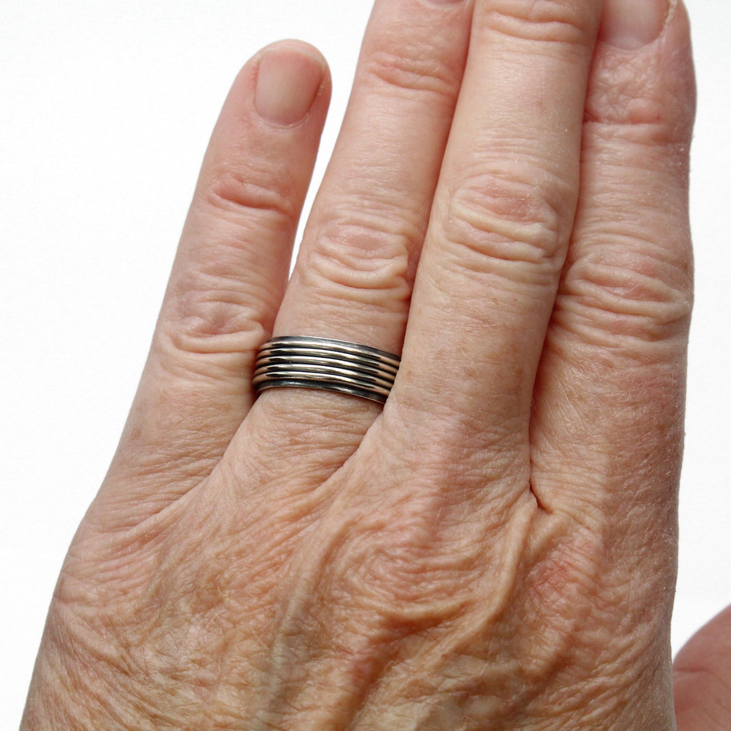 Sterling Silver Five Ring Wide Band Ring Size 8.5 US
