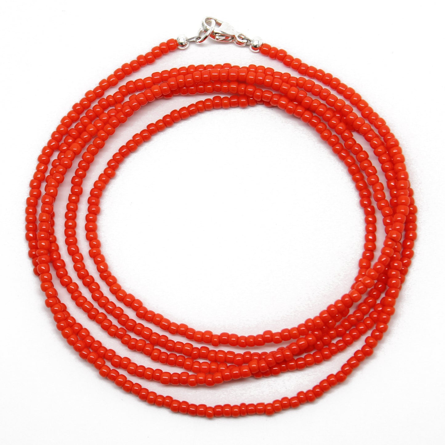 Sunset Orange Seed Bead Necklace, Thin 1.5mm Single Strand