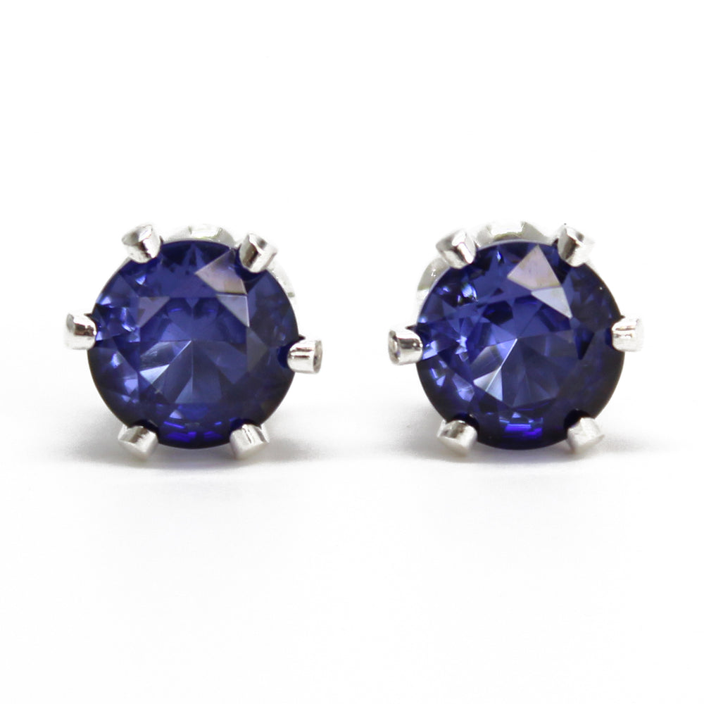 
                      
                        Tanzanite Gemstone Stud Earrings, 6mm Round Prong Set 925 Sterling Silver
                      
                    