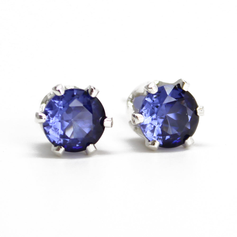 Tanzanite Gemstone Stud Earrings, 6mm Round Prong Set 925 Sterling Silver